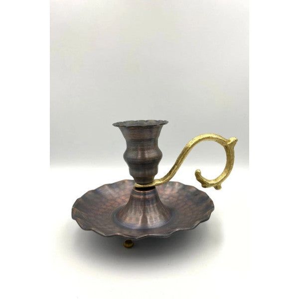 Copper Hand Candlestick Antique Vintage Candle Holder Şinanay