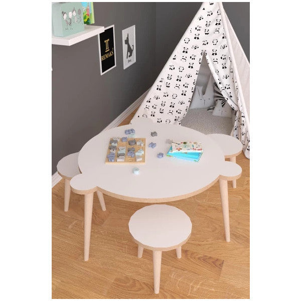 Remaks Round Write Wipe Surface Children Table Chair Set 1 Activity Game Table 3 Chairs - White