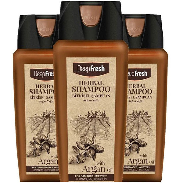 Deep Fresh Herbal Shampoo Argan Oil Essence Damaged Hair 3 X 500 Ml