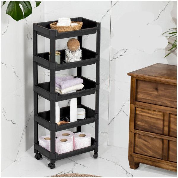 Porsima Rafty-75-Eco-1 5-Storey Organizer On Wheels - 35.5 X 22 X 85 Cm Movable Wide Shelf - Black