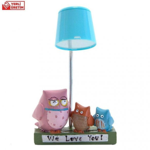 Dear Owl Family Blue Table Night Lamp Illuminated Figurine