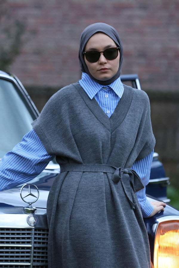 24001 Women's Shirt Garnish Knit Dress Anthracite