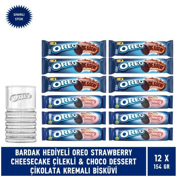 Gift Cup - Oreo Strawberry Cheesecake & Choco Dessert Chocolate Cream Biscuit 154 Gr - 12 Pieces