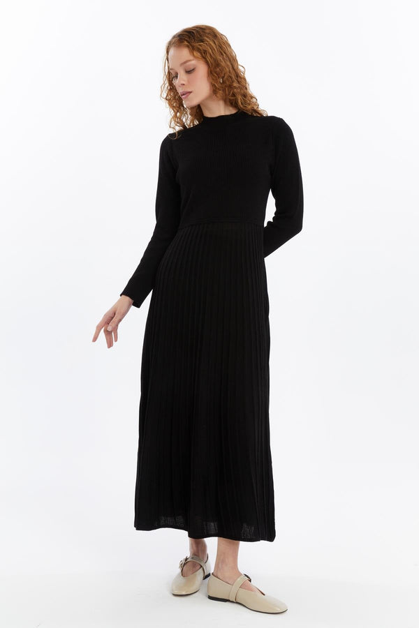 25004 Women's Pleated Skirt, Corduroy, Thin Seasonal Cold Yarn Knitwear Dress, Black