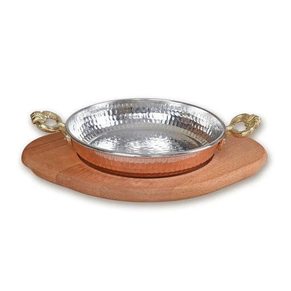 Copper Pan And Wooden Base 20 Cm