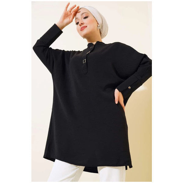 Judge Collar Square Button Tunic Black