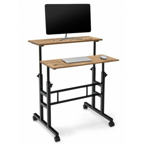 Height Adjustable Computer/laptop And Desk - Atlantic Pine (With Wheels) 80X60