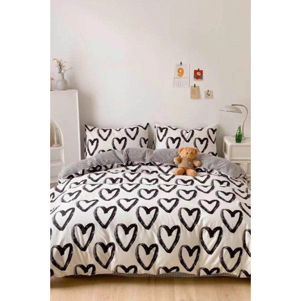 Rivaistanbul Hearts Plaid Single Duvet Cover Set Cotton