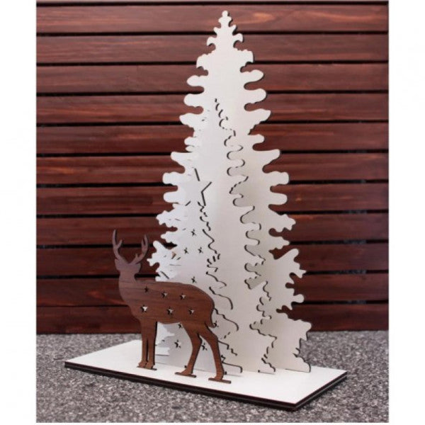 31x17cm Noel dekoru sökülmüş çam ahşap ağacı ve kahverengi geyik