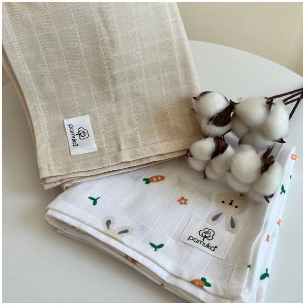 Pamuka Double Muslin Blanket-Rabbit-Beige