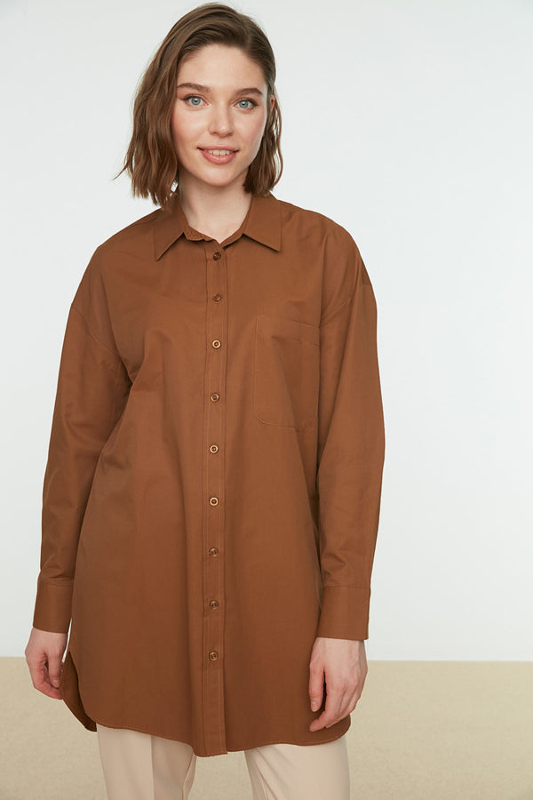 Trendyol Modest Pocket And Slit Detailed Woven Shirt Tctaw22Uk0080