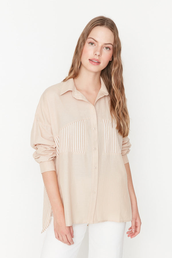 TRENDYOLMİLLA Oversize Line Detailed Shirt TWOSS22GO00098