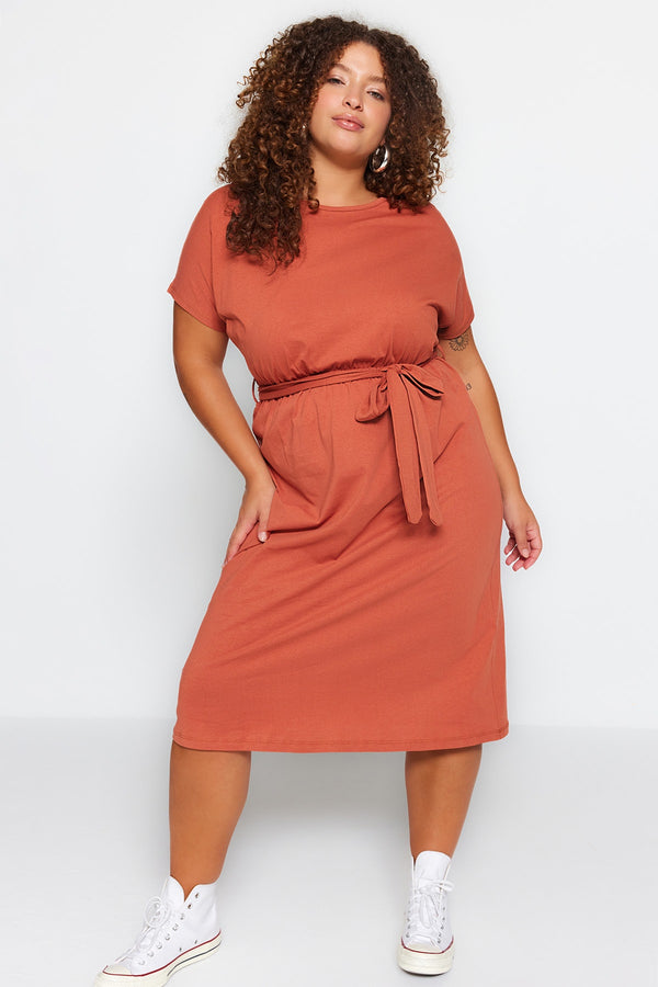 Trendyol Curve Crew Neck Belted Knitted T-Shirt Dress Tbbss22Ah0242