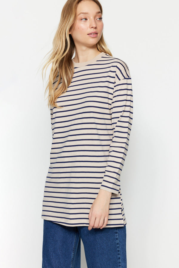 Trendyol Modest Navy Striped Knitted Tunic TCTAW22UK0240