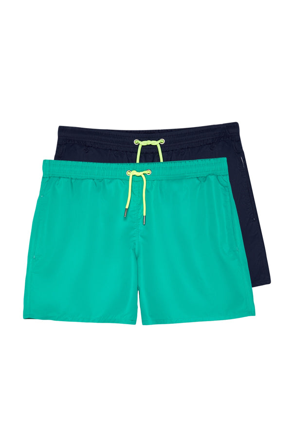 TRENDYOL MAN Navy Blue-Green Men's 2-Pack Marine Shorts TMNSS23DS00031