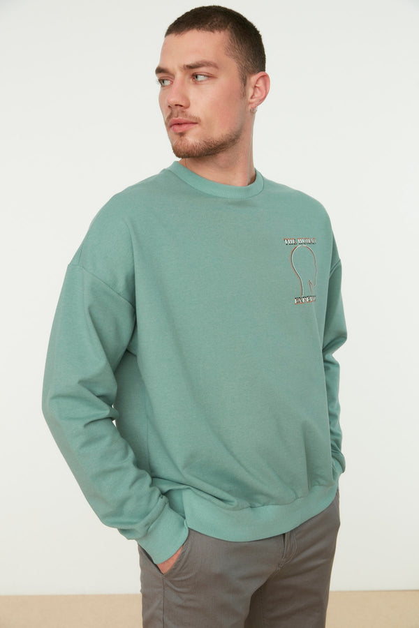 TRENDYOL MAN Men's Oversize Crew Neck Long Sleeve Printed Sweatshirt