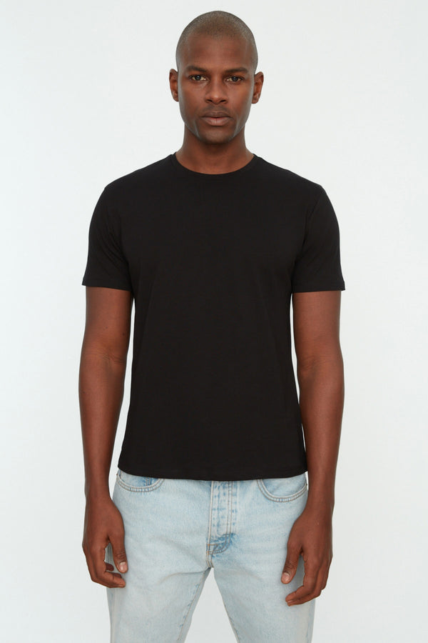 Trendyol Man Black And White Men's Basic Slim Fit 100% Cotton 2-Pack Crew Neck T-Shirt Tmnss19Bo0071