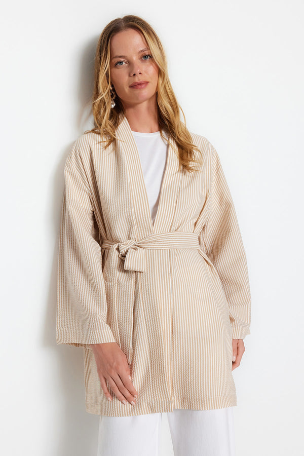 Trendyol Modest Striped Woven Kimono & Kaftan Tctss23Kk00001