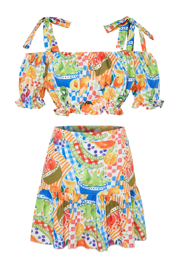 TRENDYOLMİLLA Floral Patterned Woven Ruffle Blouse Skirt Set TBESS23AU00165