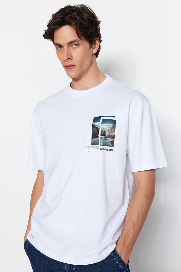 TRENDYOL MAN Men's Relaxed Fit Crew Neck Short Sleeve Landscape Printed T-Shirt TMNSS23TS00242