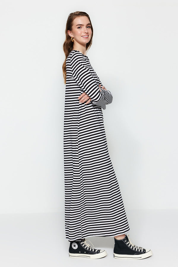 Trendyol Modest Striped Shoulder Button Detailed Knitted Dress Tctss23Eb00291