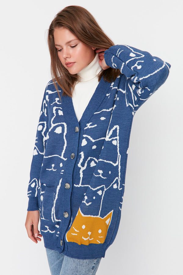Trendyol Modest Animal Patterned Knitwear Cardigan Tctaw22Th0135