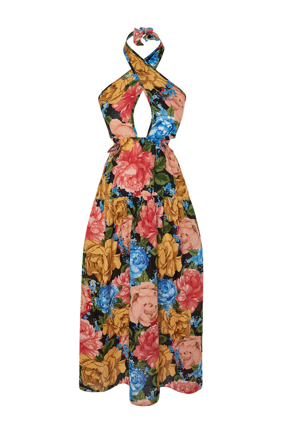 Trendyolmilla Floral Patterned Maxi Woven Tie 100% Cotton Beach Dress Bess23El00214