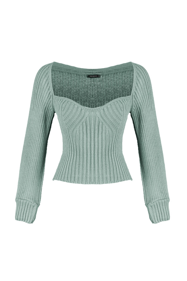 Trendyolmilla Green Crop Heart Collar Knitwear Sweater Twoaw22Kz1760