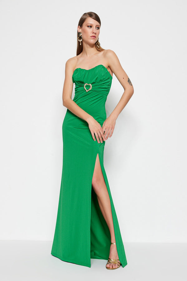 Trendyolmilla Green Heart Accessory Detailed Evening Dress Tprss23Ae00047