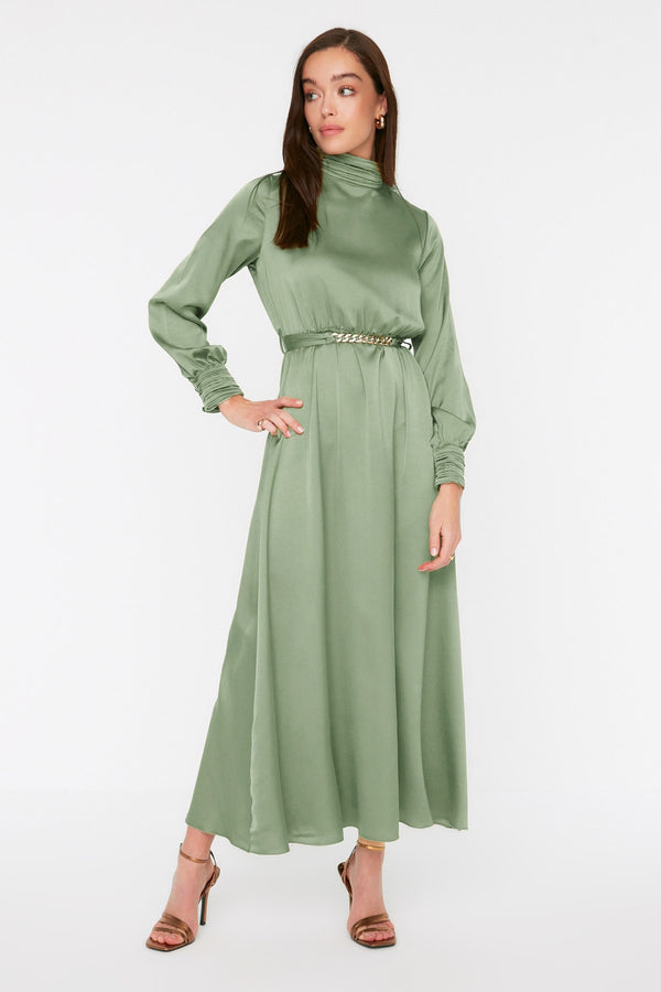 Trendyol Modest Belted Collar And Cuff Draped Detailed Woven Hijab Evening Dress Tctss22Eb0142