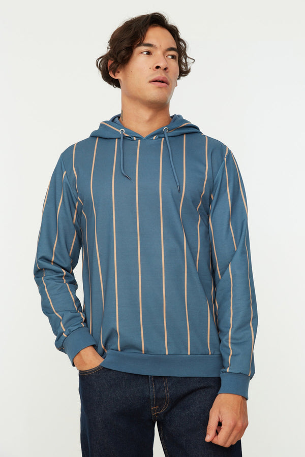 TRENDYOL MAN Men's Regular Fit Striped Hooded Wide Cut Sweatshirt TMNSS20SW0151