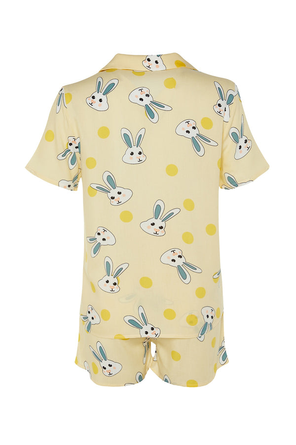 TRENDYOLMİLLA Rabbit Printed Shirt-Shorts Woven Pajamas Set THMSS23PT00235