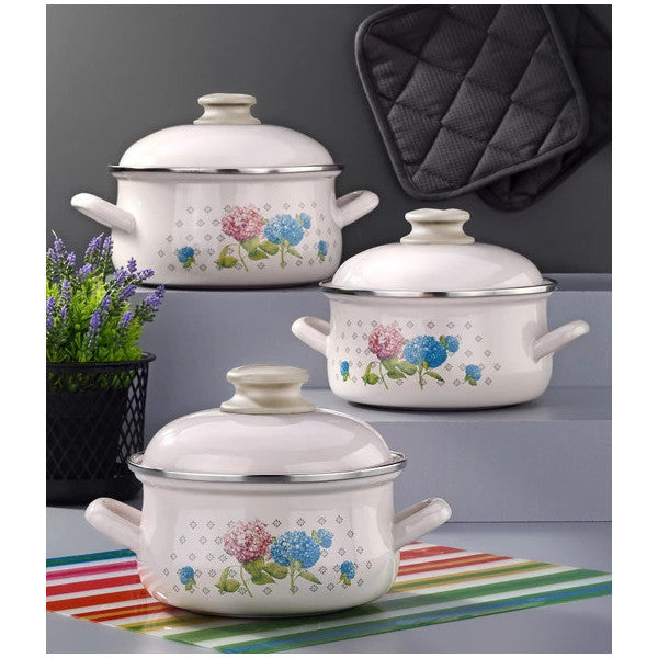 Bonera Enamel 6 Piece Cookware Set Cream - Hydrangea Decor