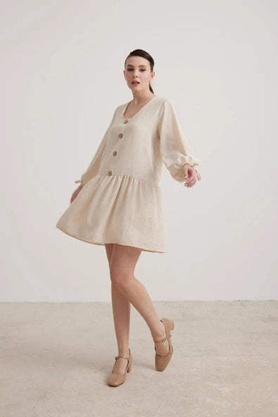 Vos Versa Women's Linen Dress With Tie-Up Detail And Stone Embellishments Vvk72601