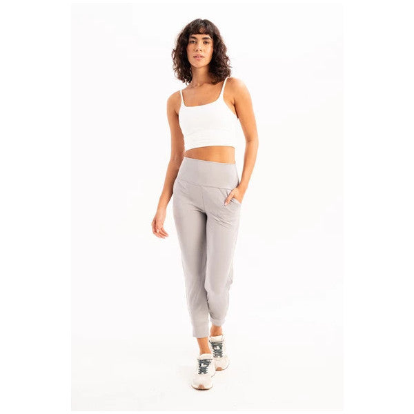 Justever High Waist Elastic Pocket Relaxed Cut Slimming Jogger Gray Women's Sweatpants - Beat