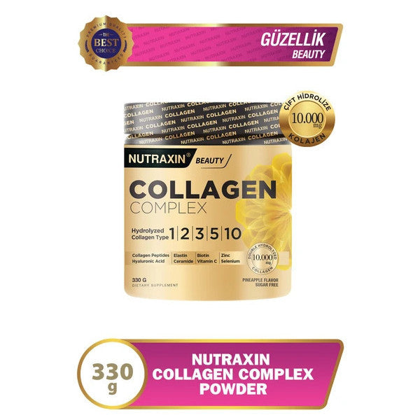 Nutraxin Collagen Complex Powder 330 Gr - Type 1,2,3,5,10 Collagen, Hyaluronic Acid, Selenium, Ceramide
