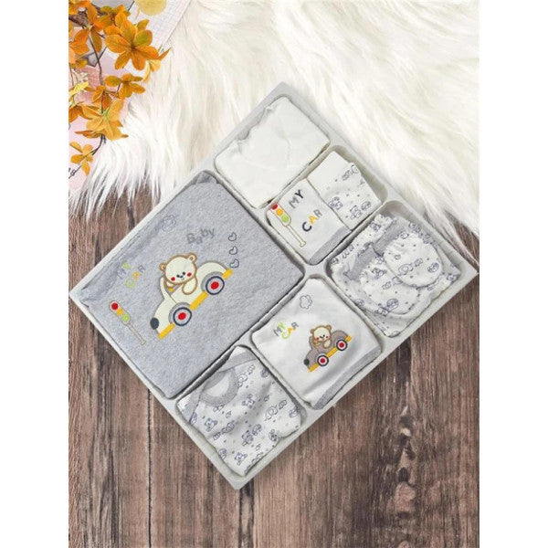 Kinder Baby Özlem Bebe Baby Boy Cotton 10-Piece Trolley Hospital Exit Set Gray 3102