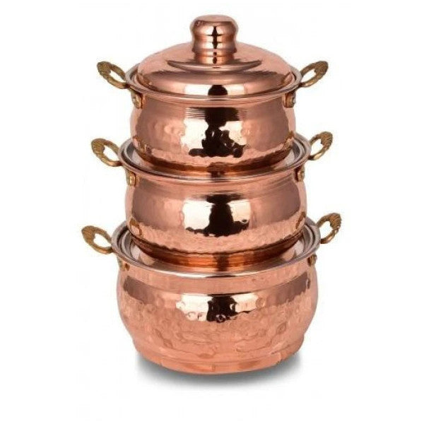 Turna Mini Copper Saucepan Set Of 3 Hand Forged Red Turna8184-1