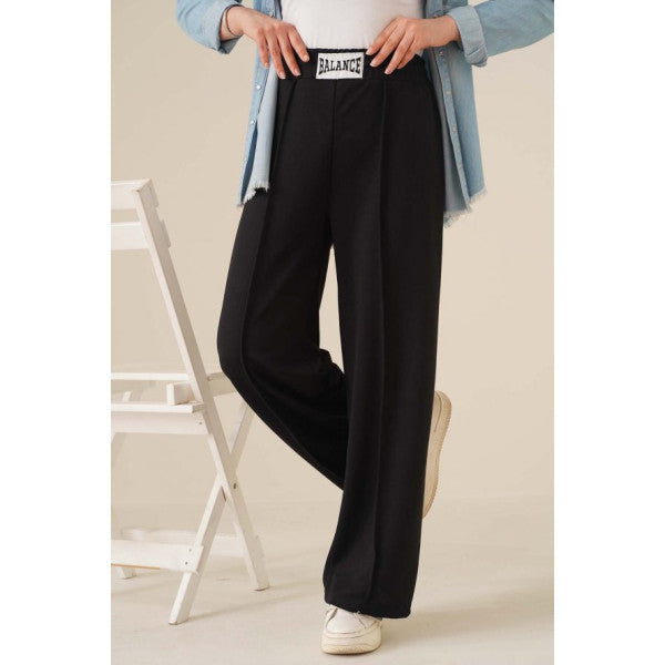 Balance Embroidered Wide Leg Trousers Black