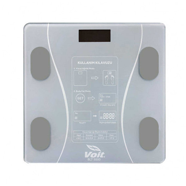 Voit Gray Bluetooth Scale - Digital Smart Scale - Fat Meter Scale - Scale With Battery And Tape Measure Gift