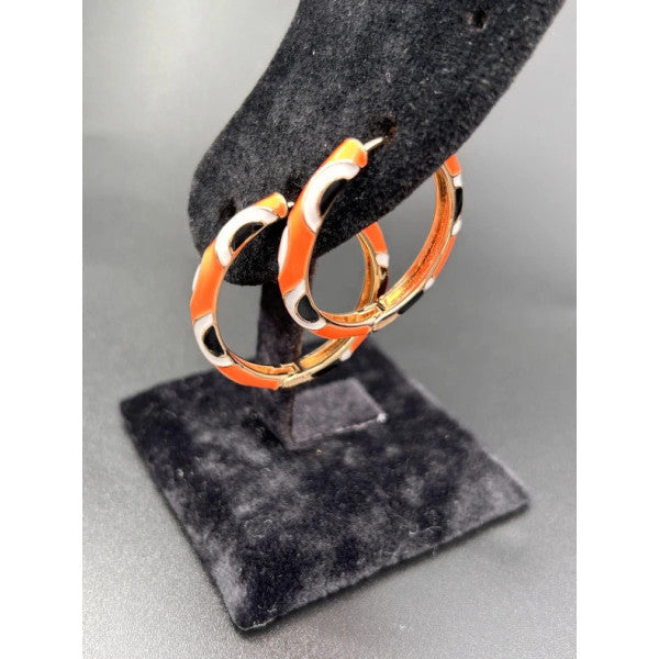 Bym183 Neon Orange Evil Eye Enamel Daily Hoop Women's Steel Earring