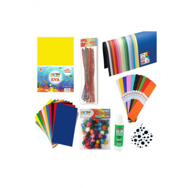 Kindergarten Activity Set, Background Cardboard, Eva, Pompom 20Mm, Moving Eye, Crepe Paper, Craft Paper, Chenille, Stick