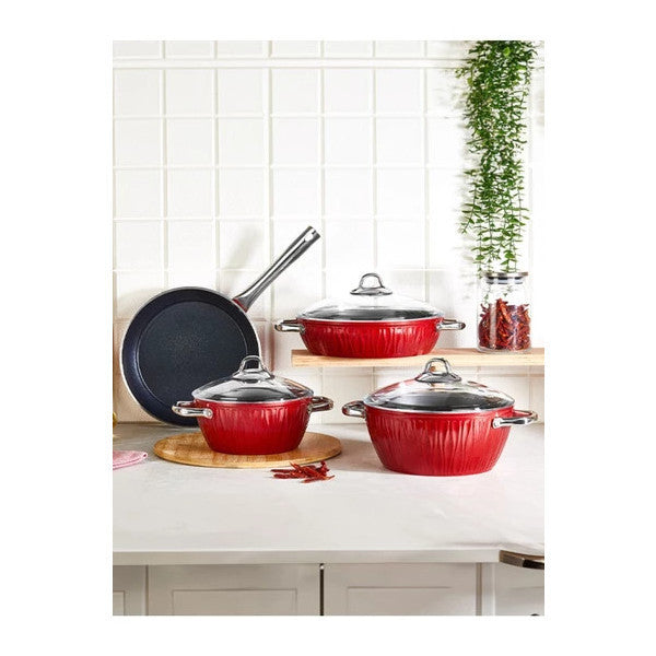 Falez Markiz Aluminum Granite 7 Piece Cookware Set Red