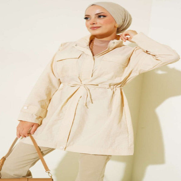 Stand-up Collar Raincoat with Chest Pocket Beige