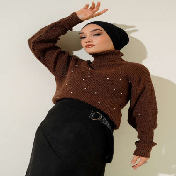 Stoned Turtleneck Knitwear Sweater Brown