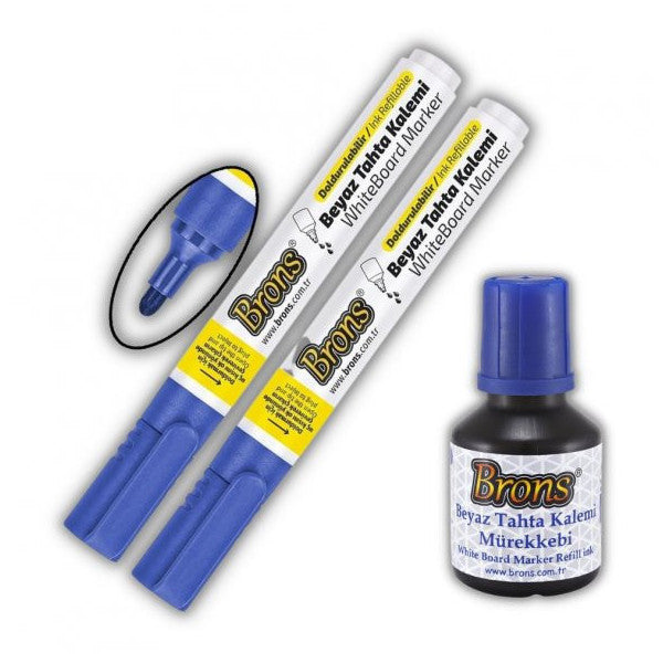 Blue Writing Marker 2 Refillable And Erasable Ink 30 Ml 1 Brons Writing Marker Set