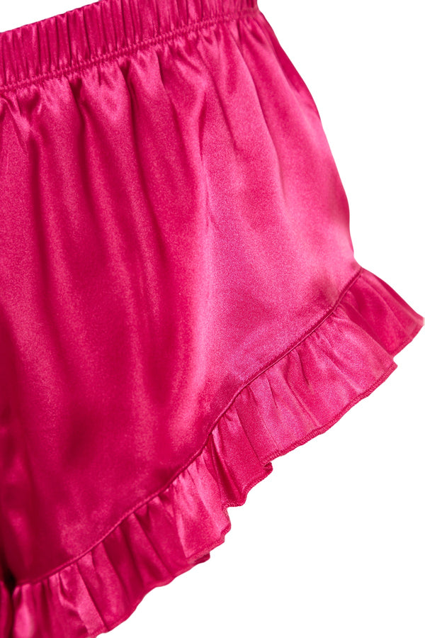 Trendyolmilla Fuchsia Ruffle And Back Tie Detailed Satin Woven Pajamas Set Thmss23Pt00048