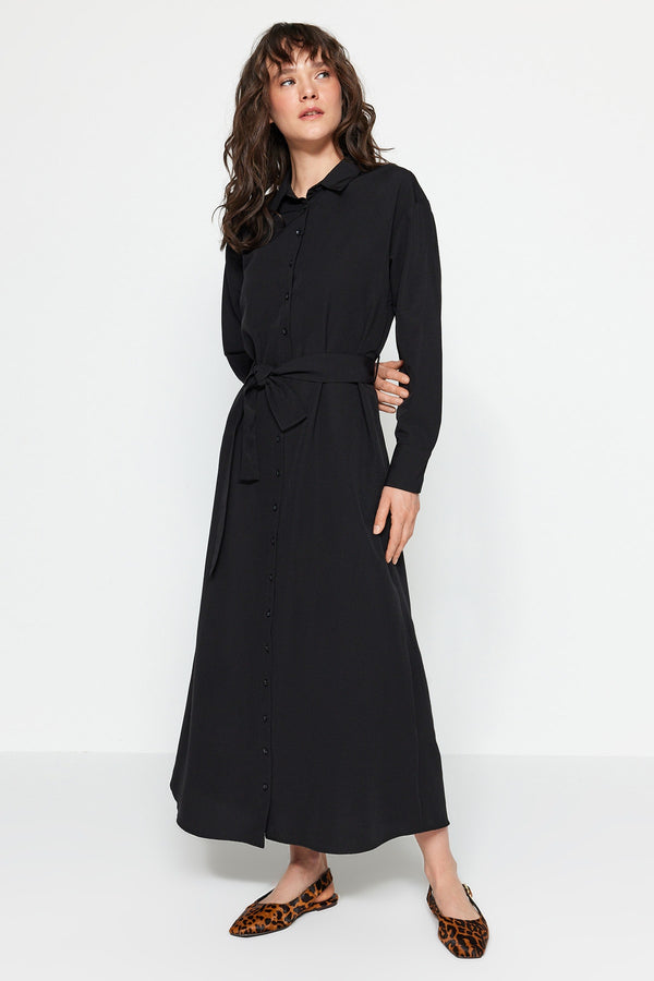 Trendyol Modest Belted Cuff Detailed Woven Shirt Dress Tctss23Eb00072