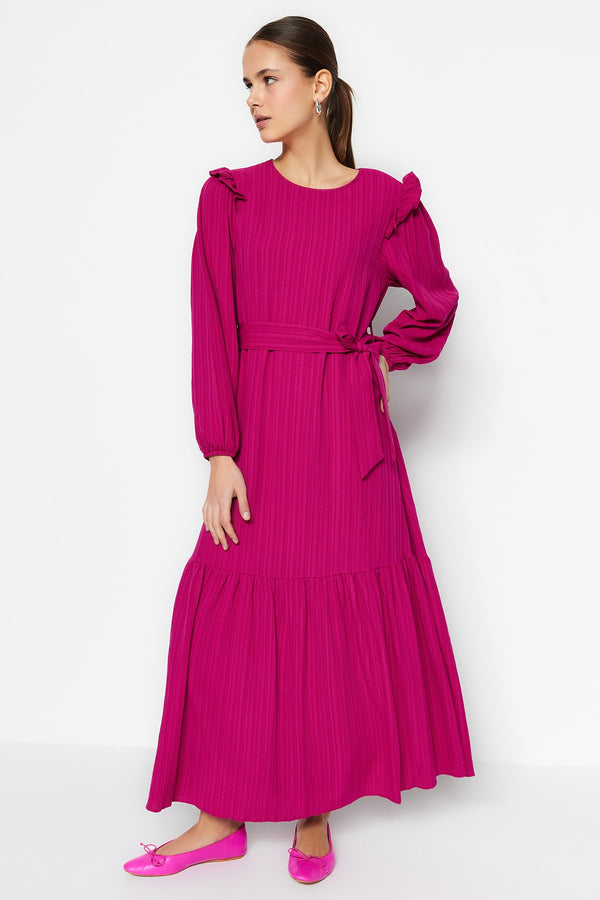 Trendyol Modest Belted Shoulder Ruffle Detailed Woven Dress TCTSS23EB00290