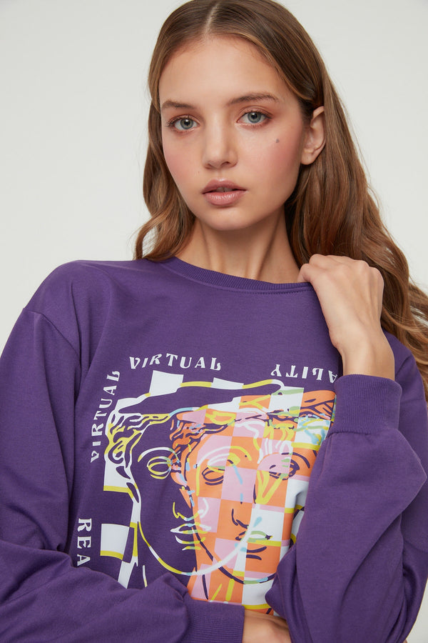 Trendyolmilla Printed Oversize Knitted Sweatshirt Twoaw22Sw0180